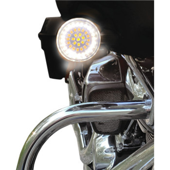 Drag Specialties Front Dual Ring Turn Signal Inserts: 2007-2021 Harley-Davidson Models - Bullet Style - White/Amber