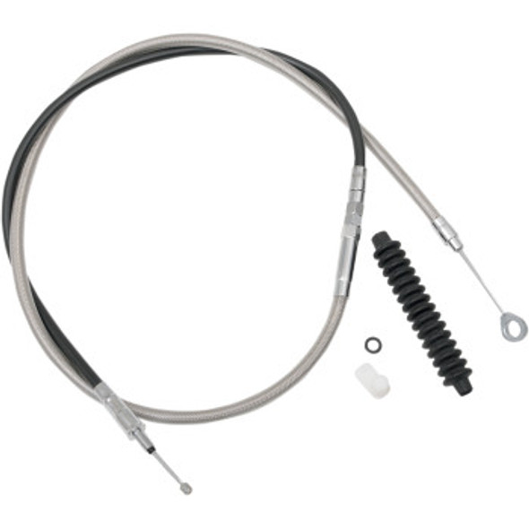 Drag Specialties High Efficiency Braided Clutch Cable: 2006-2017 Harley-Davidson FX Models - Stainless Steel/Black - 68.69"