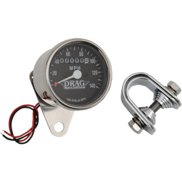 Drag Specialties Mini Mechanical Speedometer w/ LED Indicators: 1971 Harley-Davidson 1200 Models - Chrome/Black - 2.4"