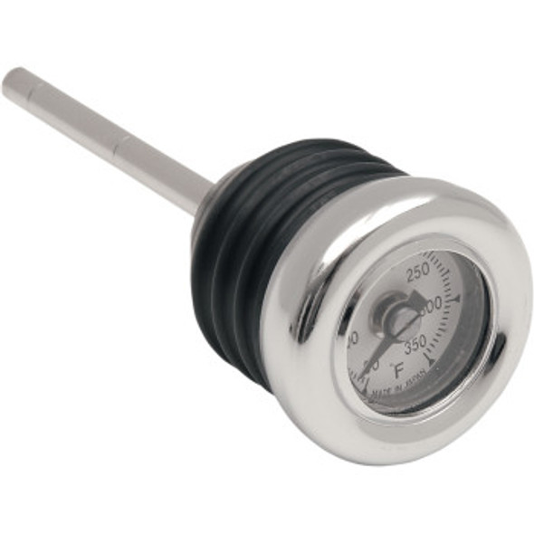 Drag Specialties Oil Plug Temperature Gauge: 1965-1984 Harley-Davidson FL/FX Models - Chrome - 3.87" Length