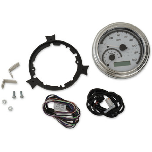 Dakota Digital MXV Series Fatbob Analog/Digital Gauge System: 2004-2013 Harley-Davidson FL/FX Models - Chrome/White