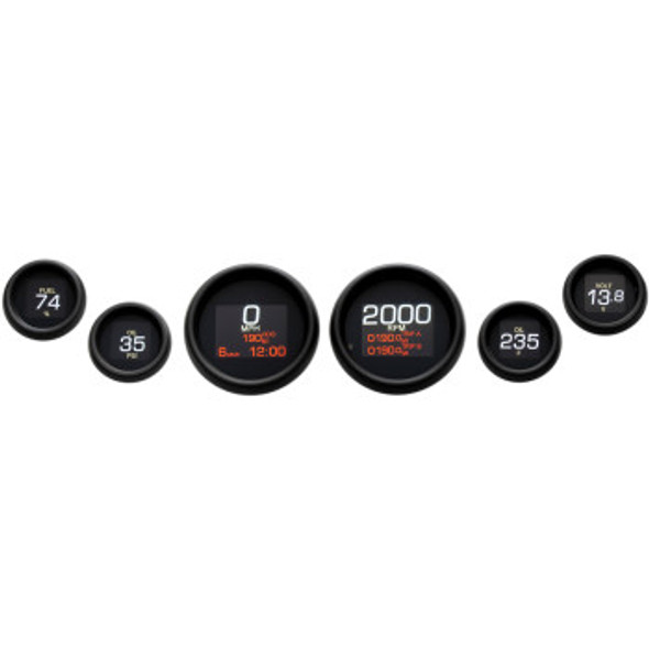 Dakota Digital MLX Series 6-Gauge Instrument Kit: 1999-2003 Harley-Davidson FL Models - Black/Black