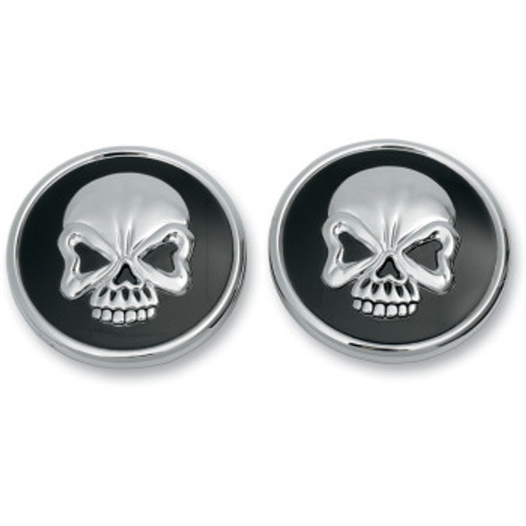 Drag Specialties Skull Gas Cap: 1997-2020 Harley-Davidson Models - Chrome/Black - Pair