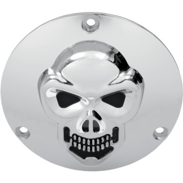 Drag Specialties 3-D Skull Derby Cover: 1969-1998 Harley-Davidson FX/FL Models - Chrome - 3 Hole