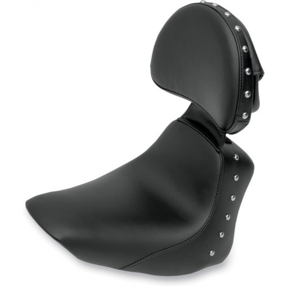 Saddlemen 06-17 FLSTN Deluxe Renegade "Heels Down" Solo Seat w/ Chrome Studs & Drivers Backrest