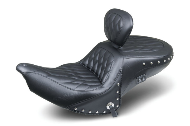 Mustang Standard Touring Heated Diamond Stitched One-Piece Seat: 2014+ Indian Models - Black Stitching - 79664