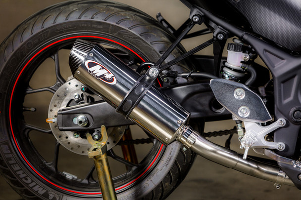 M4 Full System Exhaust: 2015-2023 Yamaha R3/MT-03 Models - Stainless Steel - Polished Canister
