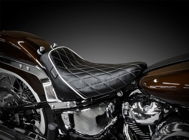 Le Pera Bare Bones Solo White Diamond Seat: 2018+ Harley-Davidson Softail Deluxe & Heritage Models