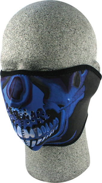 Zan Half Mask - Blue Chrome Skull