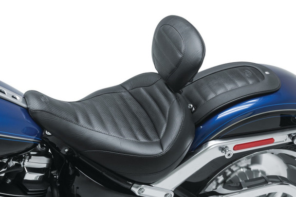 Mustang Standard Touring Tuck & Roll Solo Seat w/ Driver Backrest: 2018+ Harley-Davidson Fat Boy