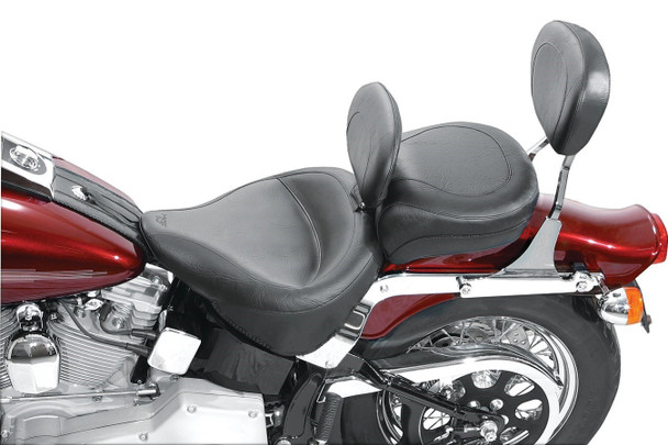 Mustang Wide Touring Solo Seat w/ Driver Backrest: 84-99 Harley-Davidson Softail Models