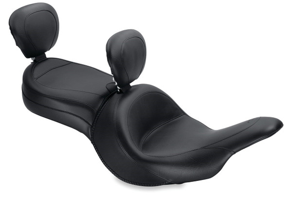 Mustang Standard Touring One-Piece Seat w/ Driver Backrest and Passenger Receiver: 11-19 Kawasaki Vulcan 1700 Vaquero