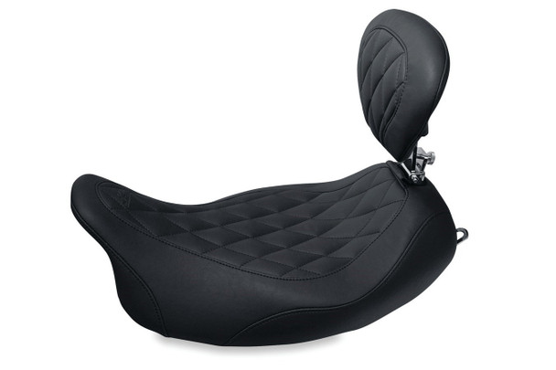 Mustang Wide Tripper Diamond Solo Seat w/ Driver Backrest: 2008+ Harley-Davidson Touring Models