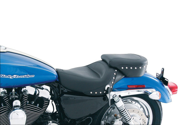 Mustang Standard Touring Studded Solo Seat w/ Conchos: 2004+ Harley-Davidson Sportster Models