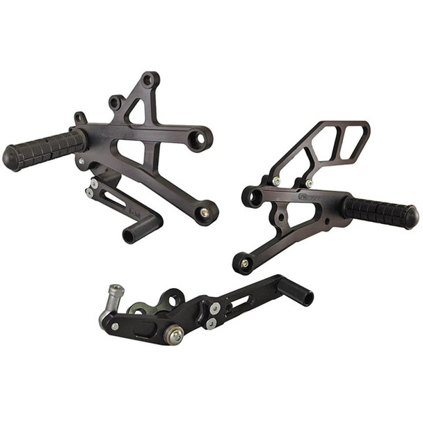 Woodcraft Complete Rearset Kit w/ Pedals - GP Shift: 06-16 Triumph Daytona 675/Street Triple R Models