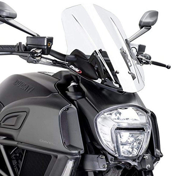 Puig New-Gen Adjustable Touring Windscreen: 14-18 Ducati Diavel - Clear - [Blemish]