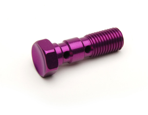 Spiegler Anodized Aluminum Double Banjo Bolt - Universal - M10x1.25 - 14mm - Purple