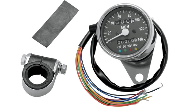 Drag Specialties 2.4" MPH Mini Mechanical Speedometer with LED Indicators: Harley-Davidson Models - Universal Fit - Black