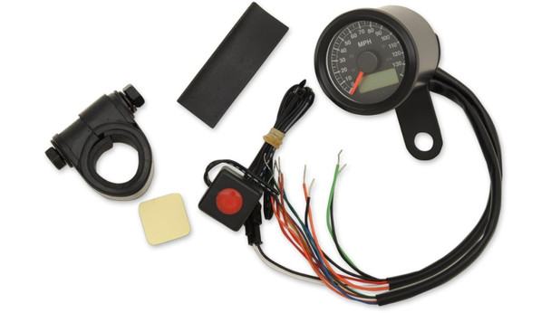Drag Specialties 1-7/8" Programmable Imperial Speedometer with Indicator Lights: 1986-2003 Harley-Davidson Models - 120 mph - Black
