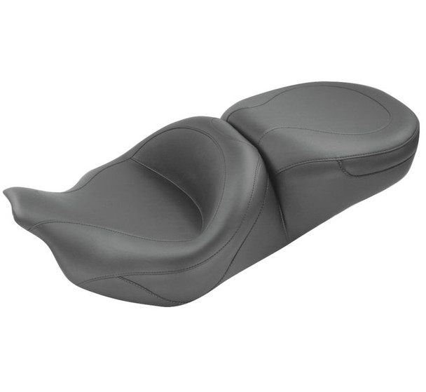 Mustang One-Piece Wide Touring Seat: 2008-2021 Harley-Davidson FL Models - Plain - Black