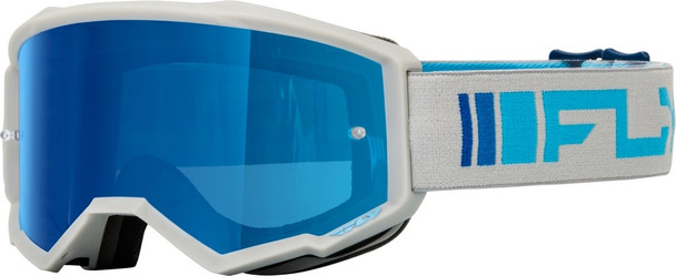 Fly Racing Zone Goggle - 2024 Model - Silver/Blue - Dark Blue Mirror/Smoke Lens