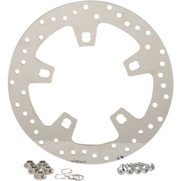 Drag Specialties Stainless Steel Drilled Front Brake Rotor: 2014-2023 Harley-Davidson FL Models - Polished - 11.8"