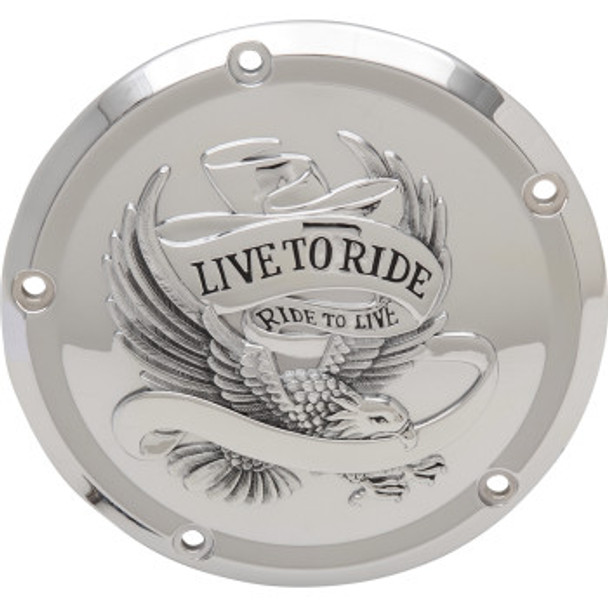 Drag Specialties Live To Ride Derby Cover: 2015-2023 Harley-Davidson FL Models - Chrome - 5 Hole