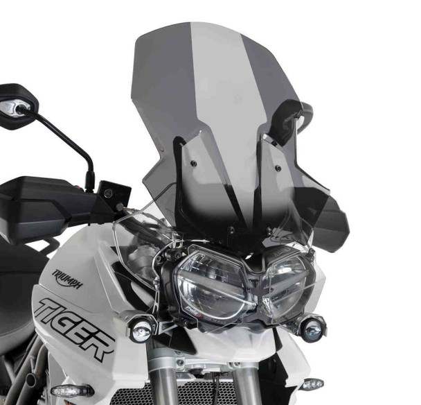 Puig Touring Windscreen: 2018-2020 Triumph Tiger 800 Models - Dark Smoke - [Blemish]