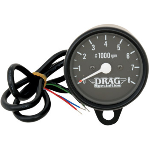 Drag Specialties 2.4" Mini Electronic 8000 RPM Tachometer: 1986-2003 Harley-Davidson FL/XL Models - Black/Black