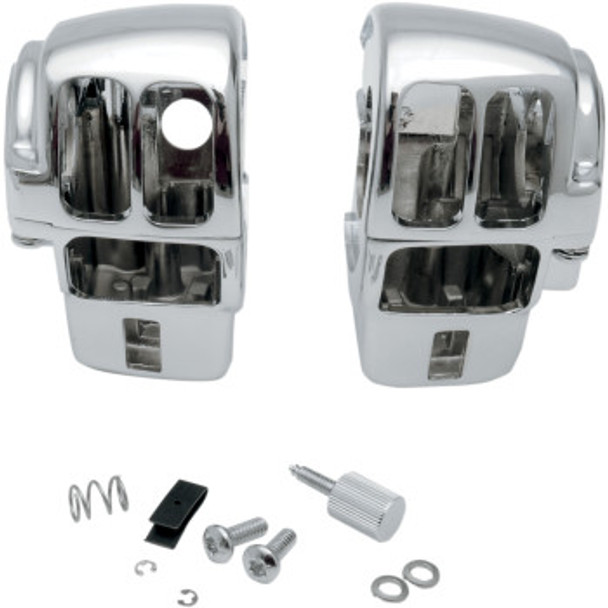 Drag Specialties Handlebar Switch Housing Kit: 1996-2007 Harley-Davidson FL Models - Chrome - Radio