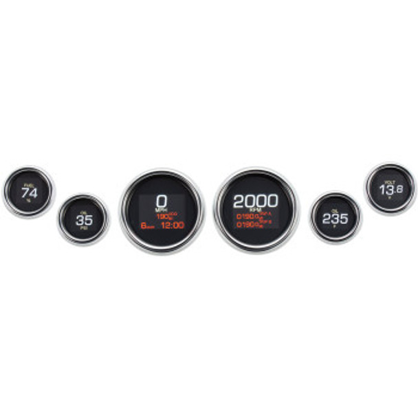 Dakota Digital MLX Series 6-Gauge Instrument Kit: 2004-2013 Harley-Davidson FL Models - Chrome/Black