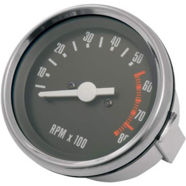 Drag Specialties Original-Style Tachometer: 1978-1984 Harley-Davidson FX Models - Stainless Steel/Black - 2/75"