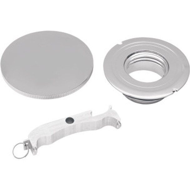Drag Specialties Gas Cap w/ Painted Protectors: 1993-2020 Harley-Davidson Models - Chrome - Non Vented - Left Hand Thread