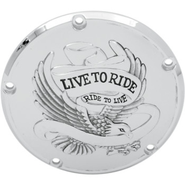 Drag Specialties Live To Ride Derby Cover: 1999-2018 Harley-Davidson FX/FL Models - 5 Hole