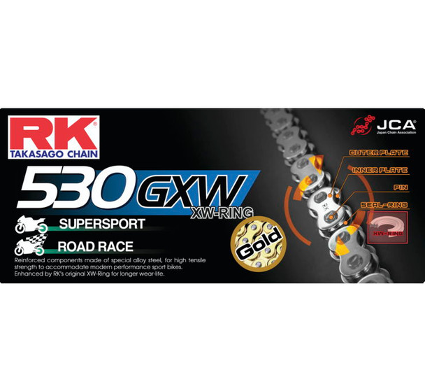 RK GXW Chain 530 Pitch - Black/Gold - 120 Links