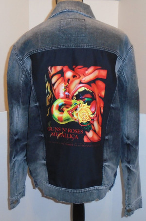 WOLFGANG'S DESIGNS BY DRAGONFLY DENIM JACKET GUNS N' ROSES METALLICA MENS LARGE