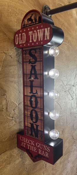 OLD TOWN SALOON CHECK GUNS AT THE BAR Vintage LED Double-Sided Marquee Sign