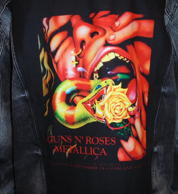 WOLFGANG'S DESIGNS BY DRAGONFLY DENIM JACKET GUNS N' ROSES METALLICA MENS LARGE