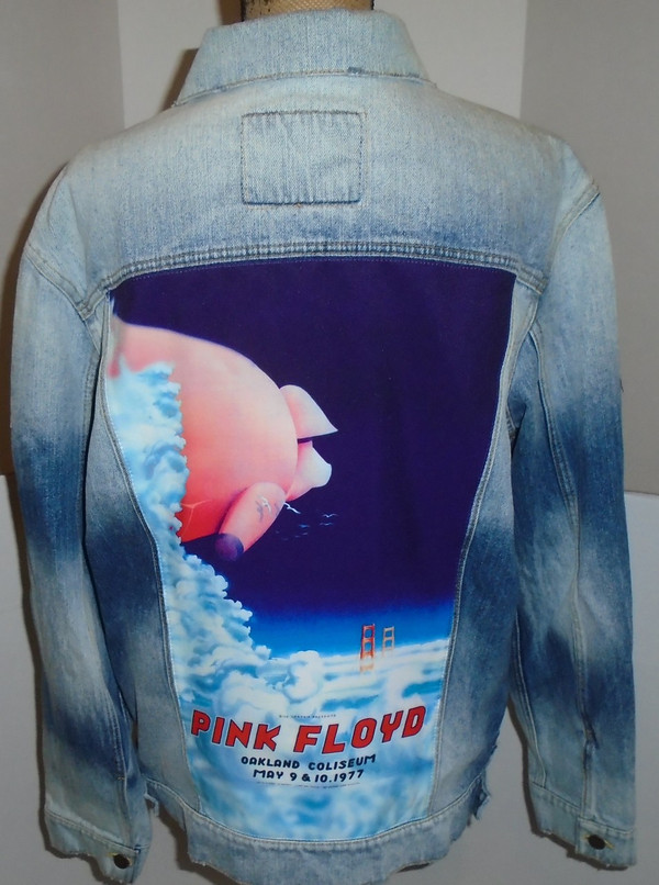WOLFGANG'S DESIGNS BY DRAGONFLY DENIM JACKET PINK FLOYD MENS LARGE