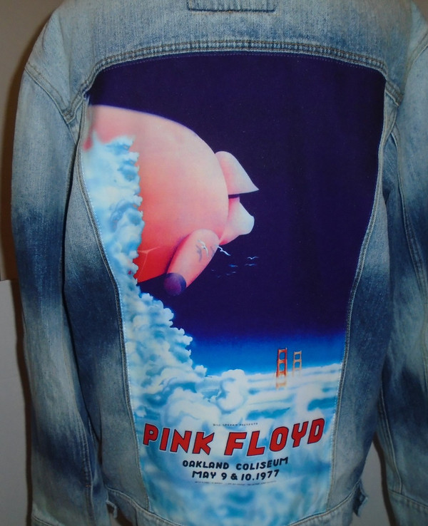WOLFGANG'S DESIGNS BY DRAGONFLY DENIM JACKET PINK FLOYD MENS LARGE