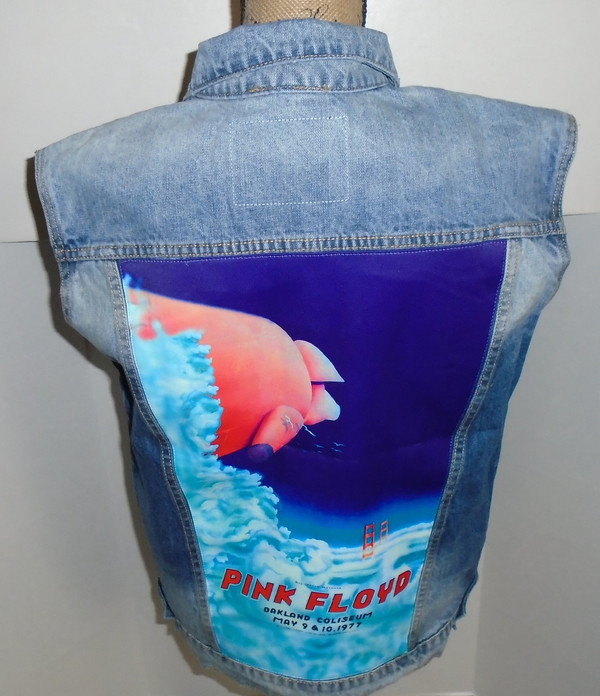 WOLFGANG'S DESIGNS BY DRAGONFLY DENIM VEST PINK FLOYD MENS LARGE