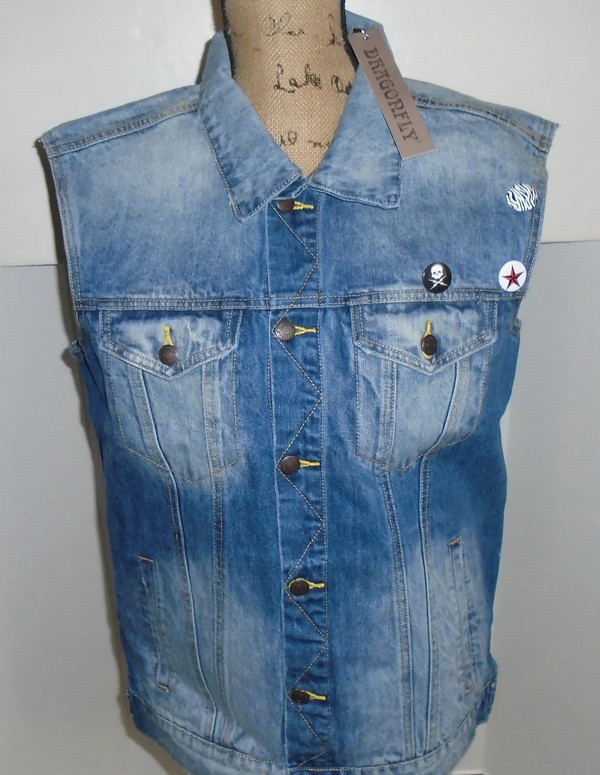 WOLFGANG'S DESIGNS BY DRAGONFLY DENIM VEST PINK FLOYD MENS LARGE