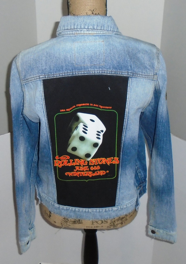 WOLFGANG'S DESIGNS BY DRAGONFLY DENIM JACKET ROLLING STONES  Womens LARGE
