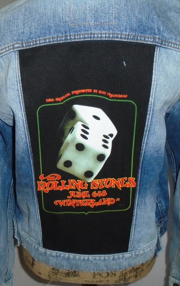 WOLFGANG'S DESIGNS BY DRAGONFLY DENIM JACKET ROLLING STONES  Womens LARGE