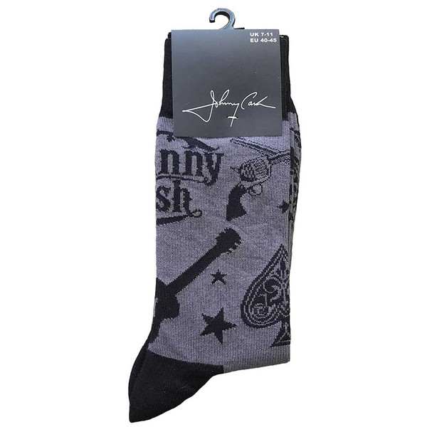 JOHNNY CASH UNISEX ANKLE SOCKS: GUITARS AND GUNS GRAY