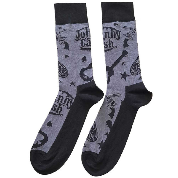 JOHNNY CASH UNISEX ANKLE SOCKS: GUITARS AND GUNS GRAY