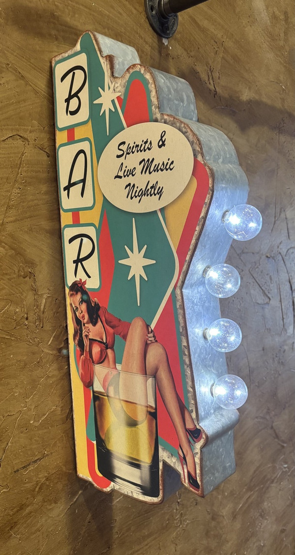 BAR SPIRITS AND LIVE MUSIC NIGHTLY Vintage LED Double-Sided Marquee Sign