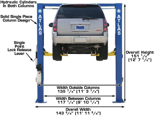 Atlas OH-10X 2 Post Overhead Lift dimensions