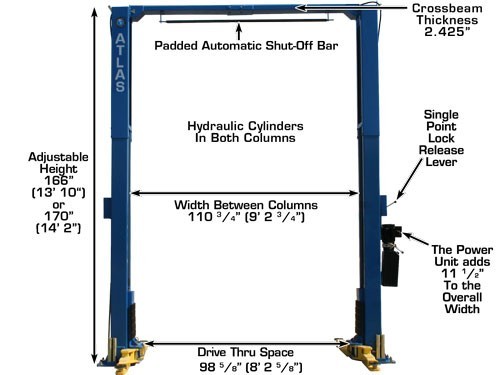 ATLAS PV-10HP EXTRA HEIGHT 2 Post Overhead Lift (10,000lbs Capacity) Professional Value
