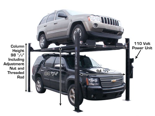 Atlas Garage Pro 8,000 EXT 4 Post Car Lift dimensions